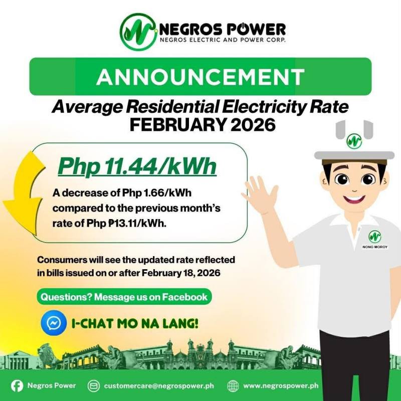 Negros Power Rate Reduction for February 2026