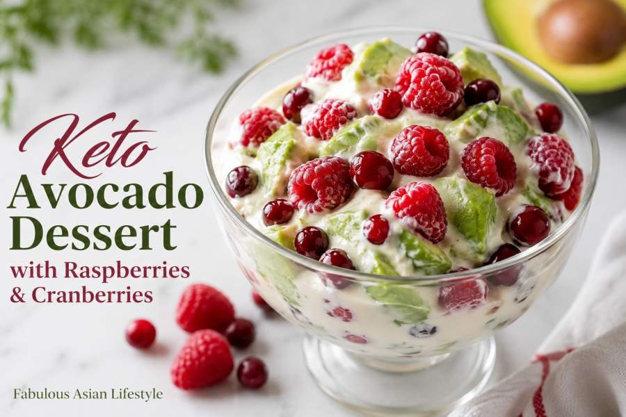 Keto Avocado Dessert with Raspberries & Cranberries