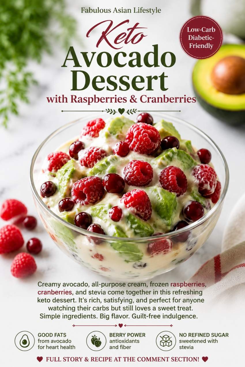 Keto Avocado Dessert with Raspberries & Cranberries